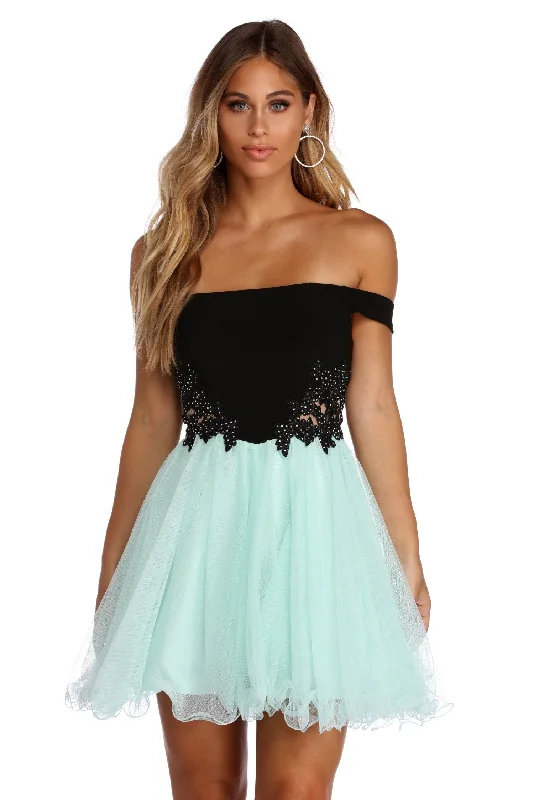 Elena Floral Applique Tulle Dress