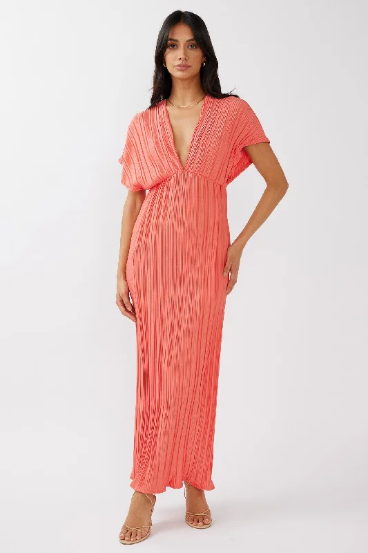 Astor Batwing Accordion Pleat Dress Watermelon