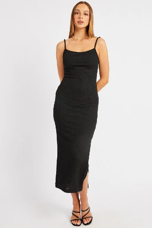 Black Bodycon Dress Singlet Textured Midi