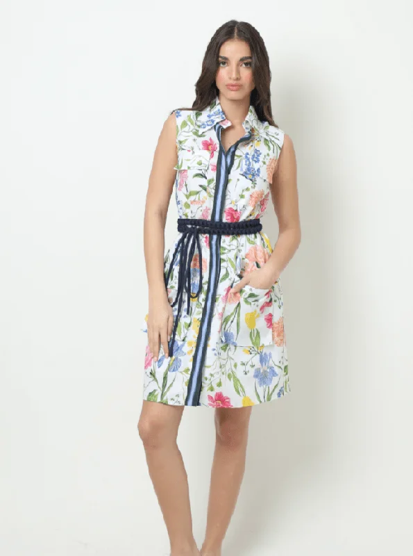 Colette Dress in White Multi Garden