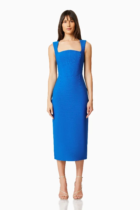 Elliatt Birch Fitted Midi Dress - Blue