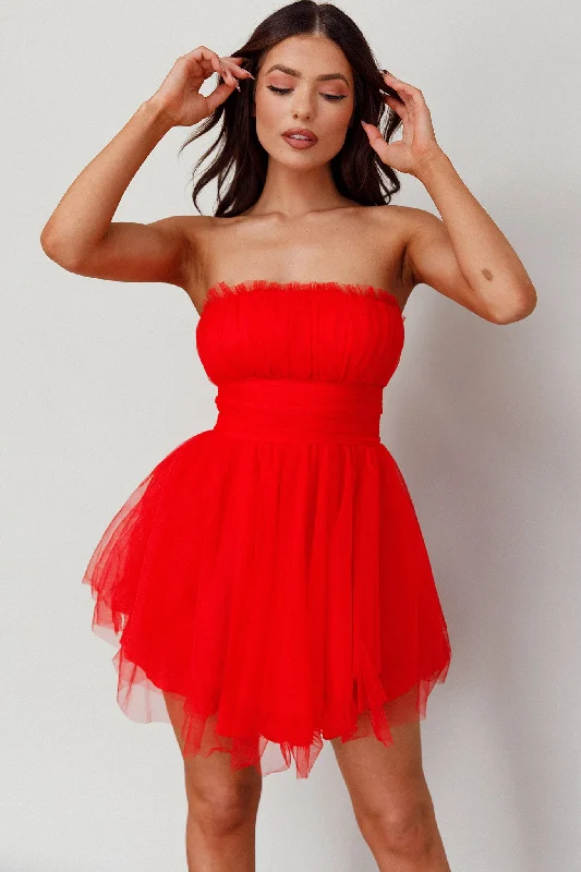 Fayette Strapless Mesh Mini Dress Red