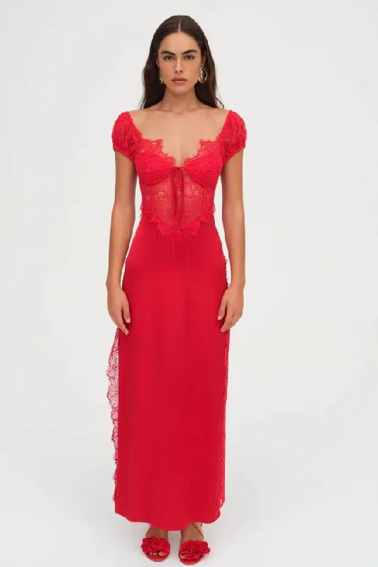 For Love & Lemons Casey Maxi Dress - Red