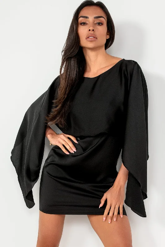 Gigi Black Satin Batwing Dress