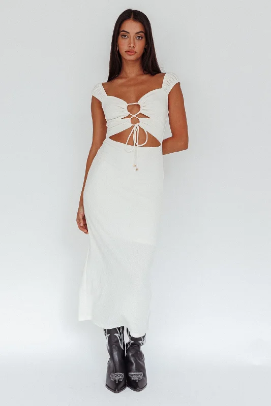 Iconic Cut-Out Bodice Midi Dress Cream