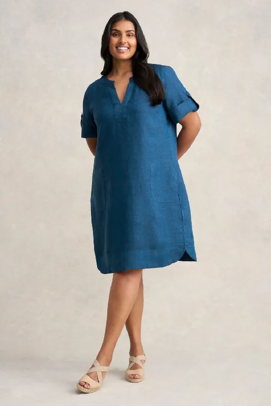 French Linen Shift Dress - Navy Delave