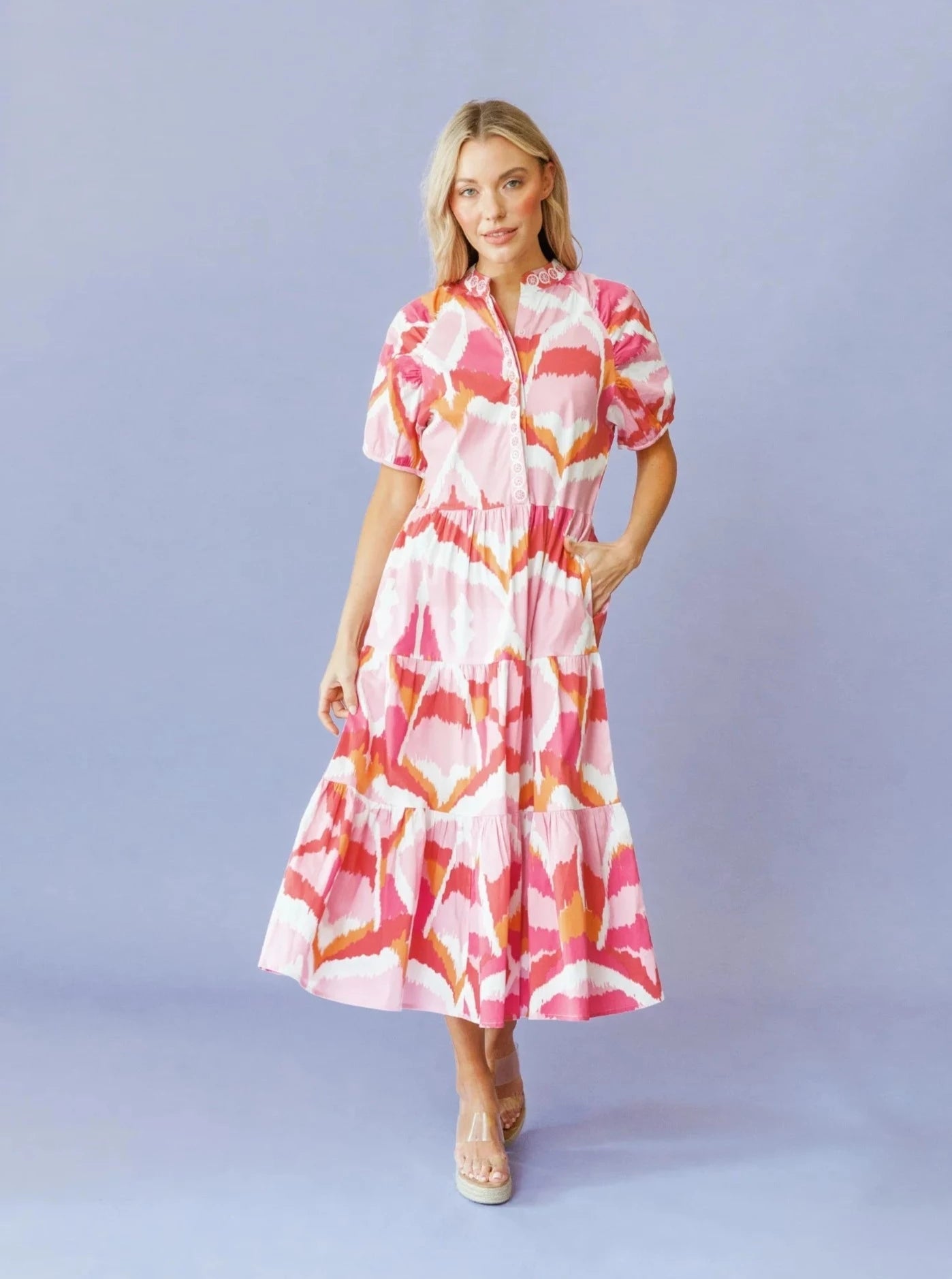 Kimbell Dress in Flamingo Watermelon Ikat