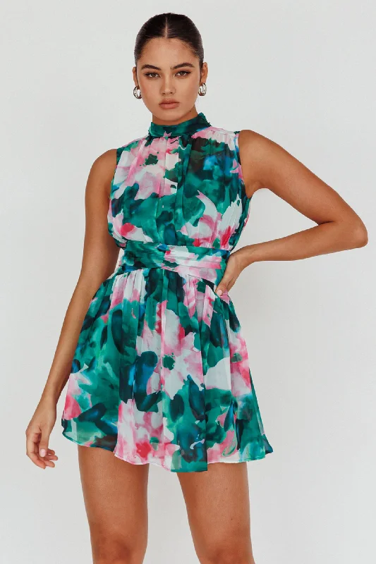 Mandalay High Neck Sleeveless Dress Floral Green