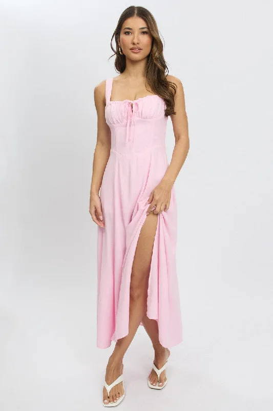 Pink Maxi Dress Corset Detailed