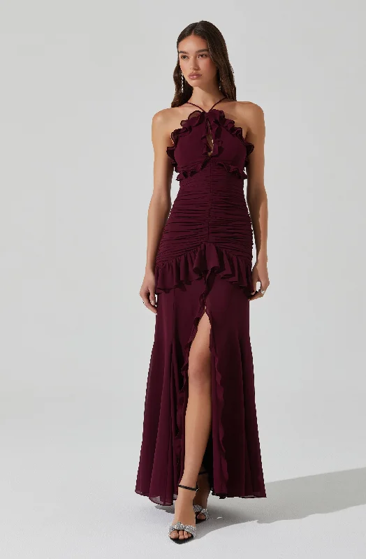 Sandora Ruffle Halter Maxi Dress