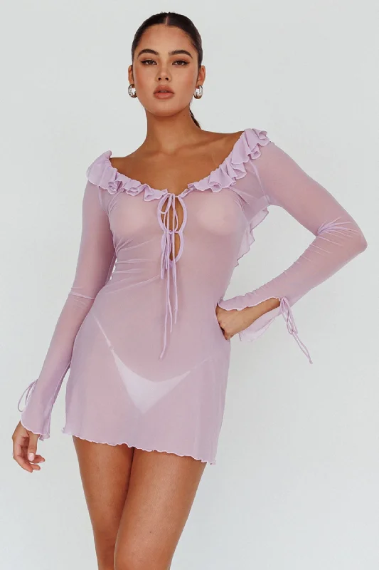 Sea Dreaming Ruffle Trim Mini Dress Lilac