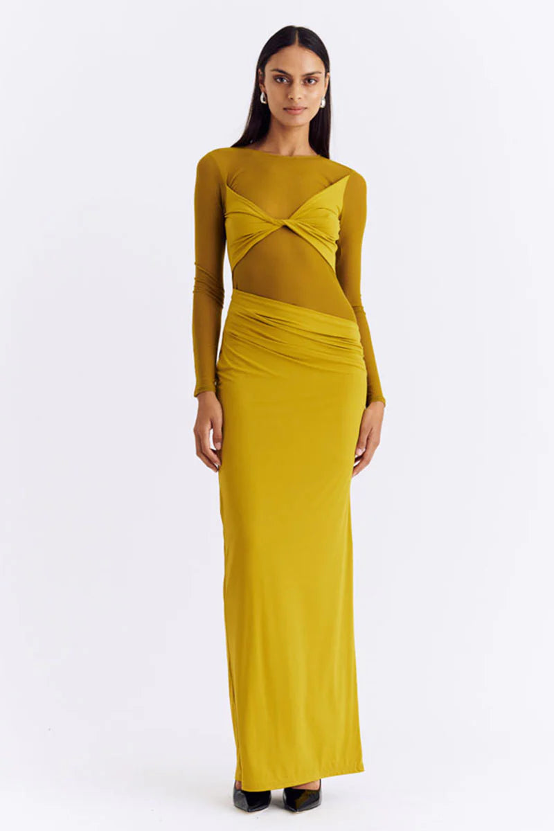 Suboo Auguste Long Sleeve Mesh Jersey Maxi Dress - Citron