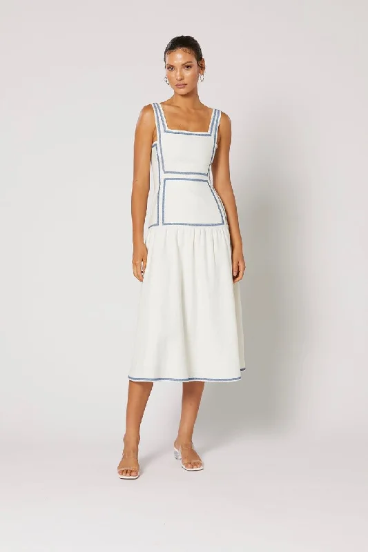 Winona Vittoria Midi Dress - White Blue