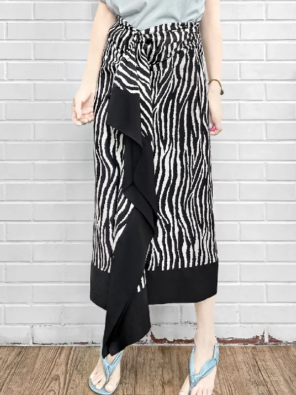 Last Chance! Zebra Print Asymmetric Drape Sarong Midi Skirt