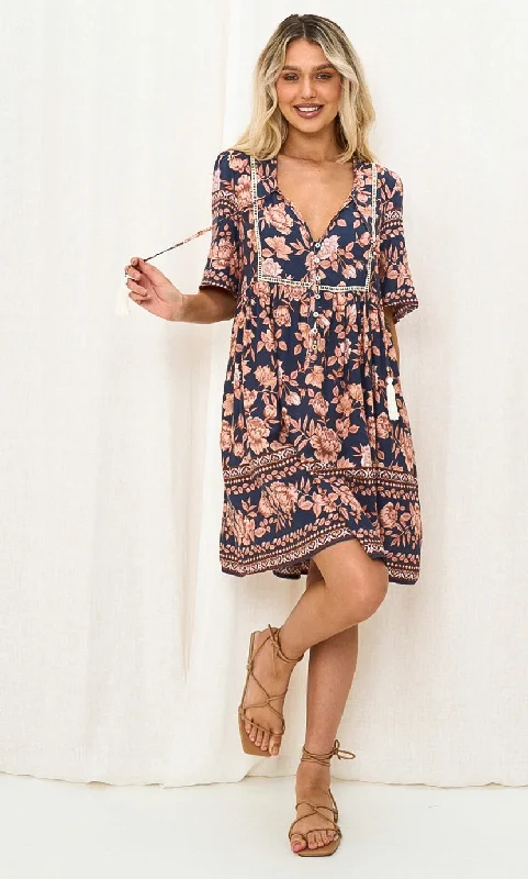 Summer Navy and Bush Mini Dress