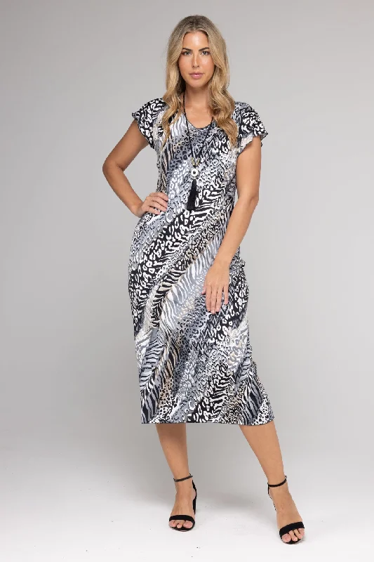 Animal Print Short Sleeve Jersey Maxi Dress