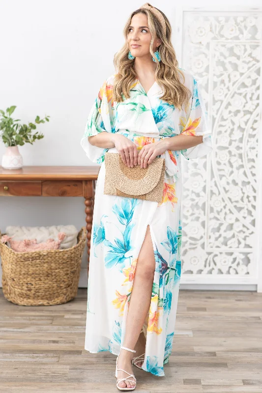 Aqua Tropical Multicolor Maxi Dress