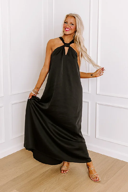 Bali Date Night Satin Maxi Dress in Black