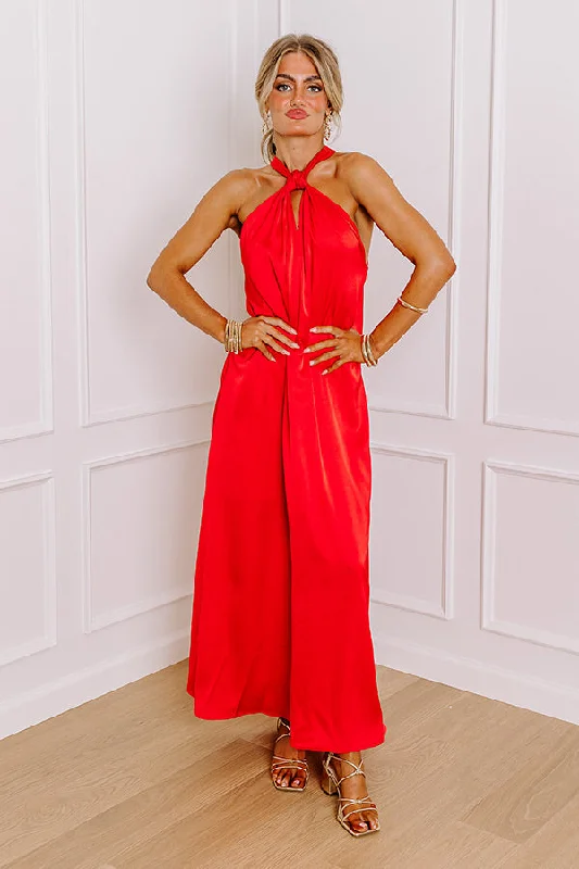 Bali Date Night Satin Maxi Dress in Red