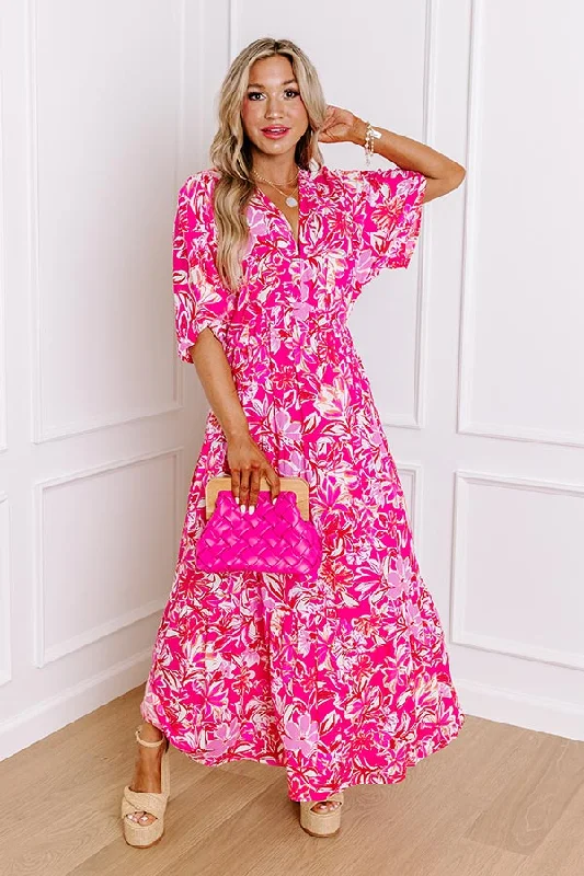 Blossom Breeze Floral Maxi In Hot Pink