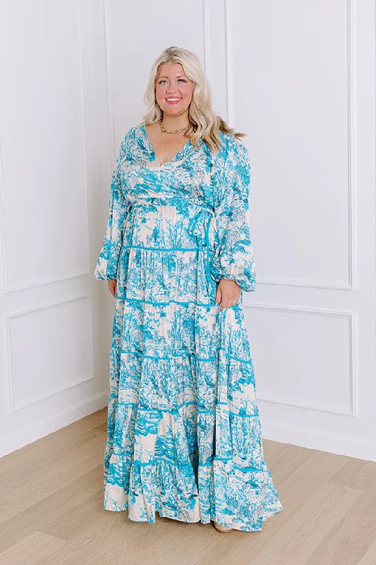 Chateau Chic Tiered Maxi Dress in Sky Blue Curves