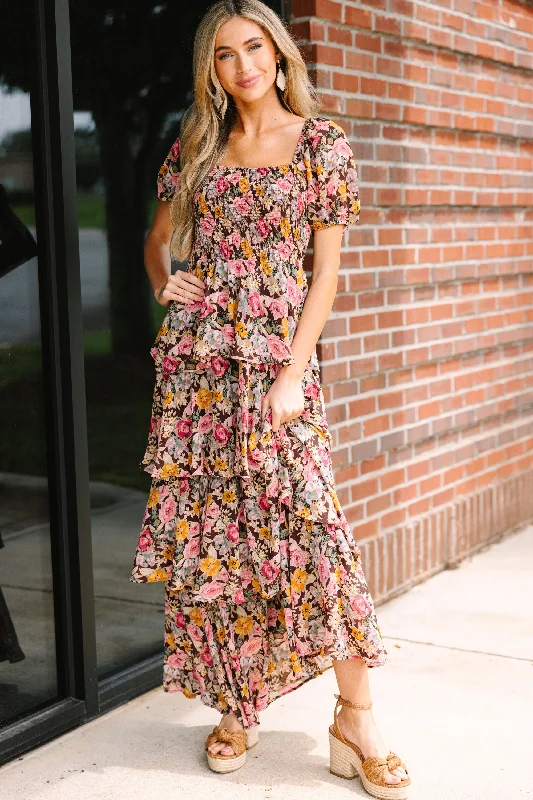 Fab Days Ahead Brown Floral Maxi Dress