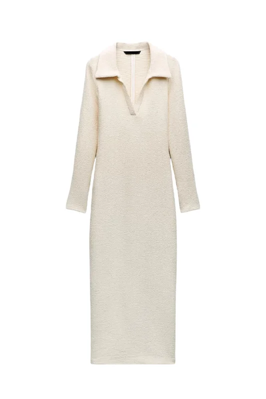 'Fern' Collared Long Sleeved Bouclé Knit Dress