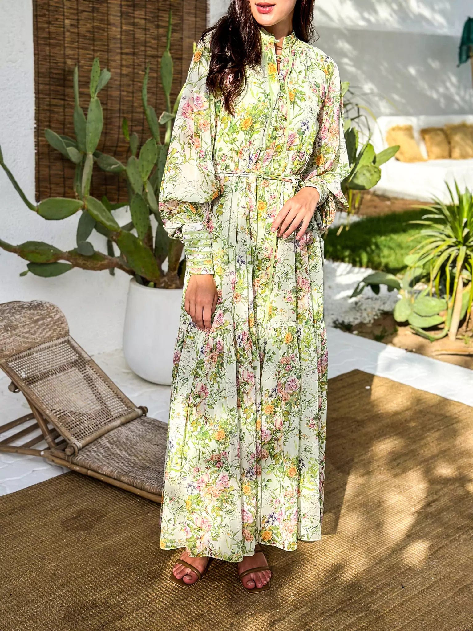 Floral Garden Button Detailed Long Dress