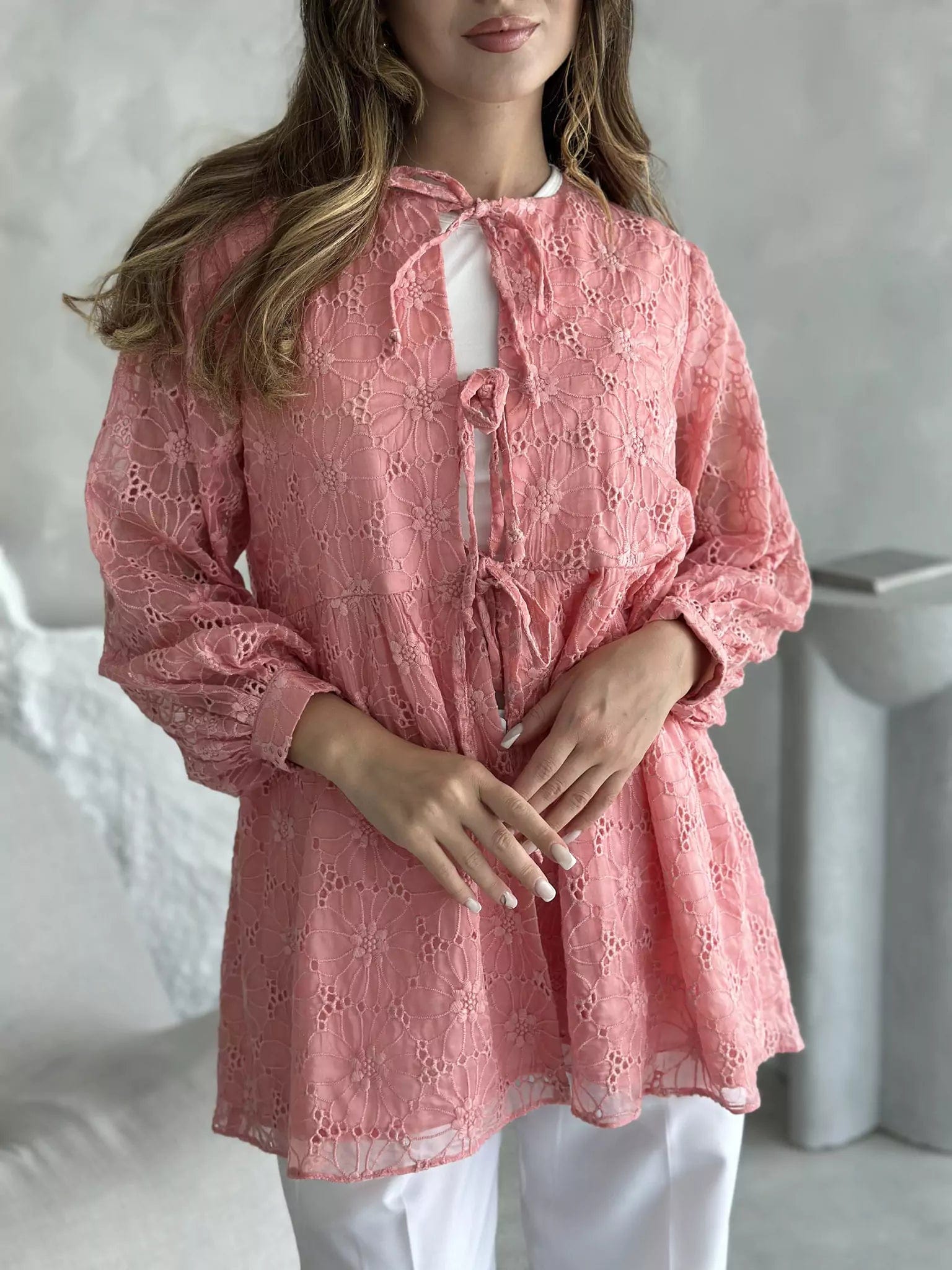 Flossie Peach Embroidered Shirt