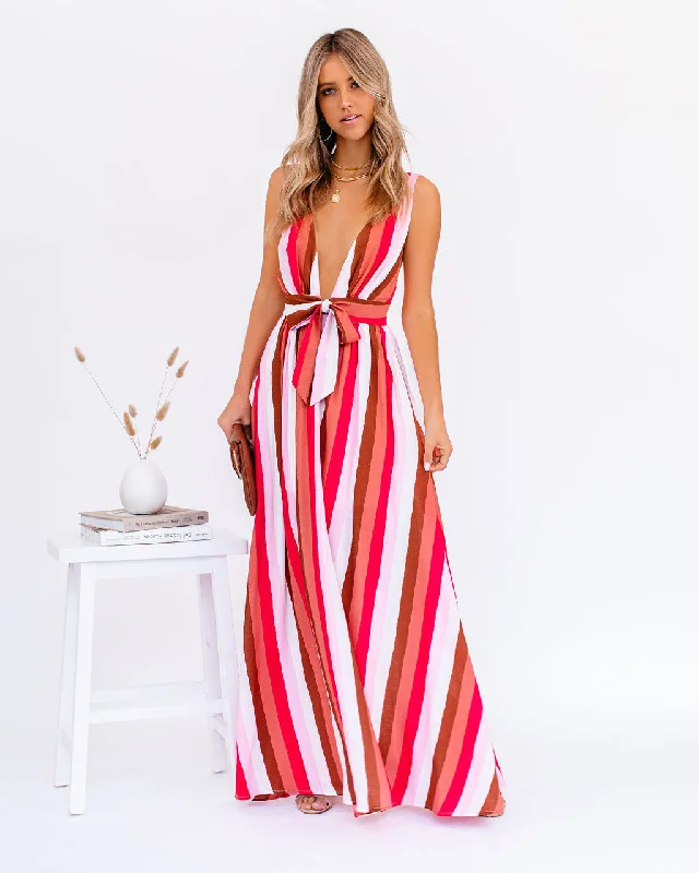 Happy Hues Striped Tie Front Maxi Dress