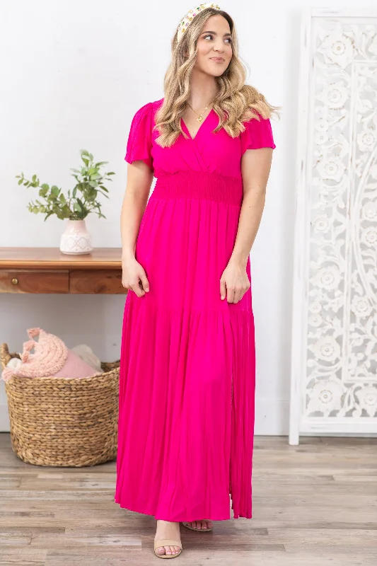 Hot Pink Smocked Waist Maxi Dress