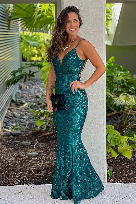 Hunter Green Sequined Maxi Dress