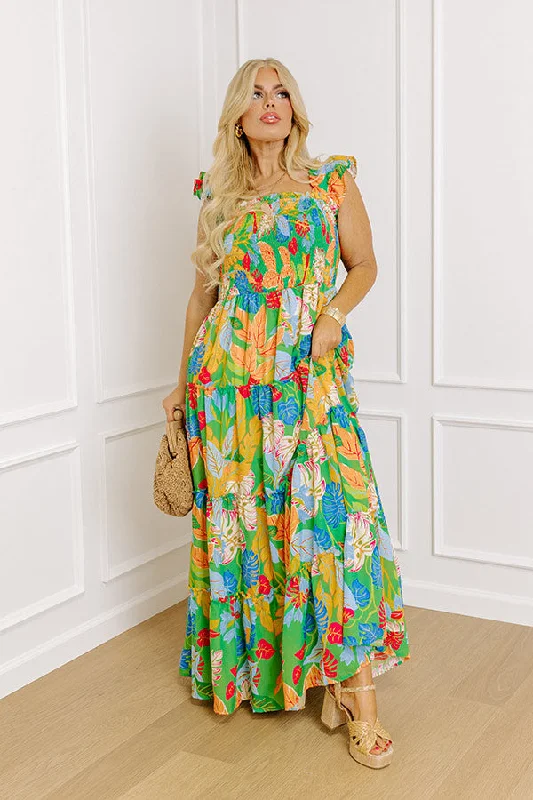 Life In The Tropics Smocked Maxi Dress Curves