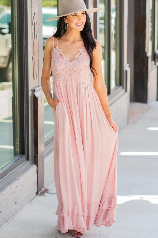 Lock Eyes Blush Pink Crochet Maxi Dress