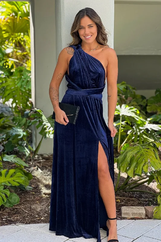 Navy Multi Way Velvet Maxi Dress