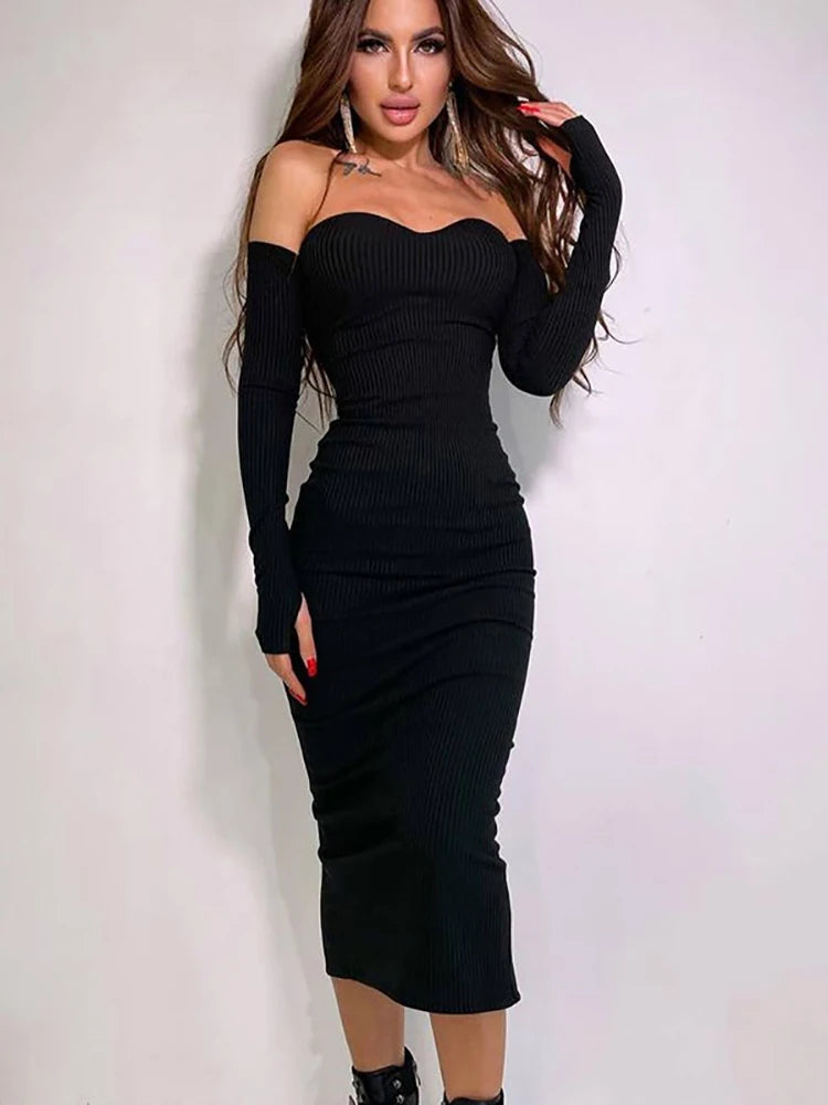 Off Shoulder Knitted Bodycon Maxi Dress Evening Party Maxi Dress