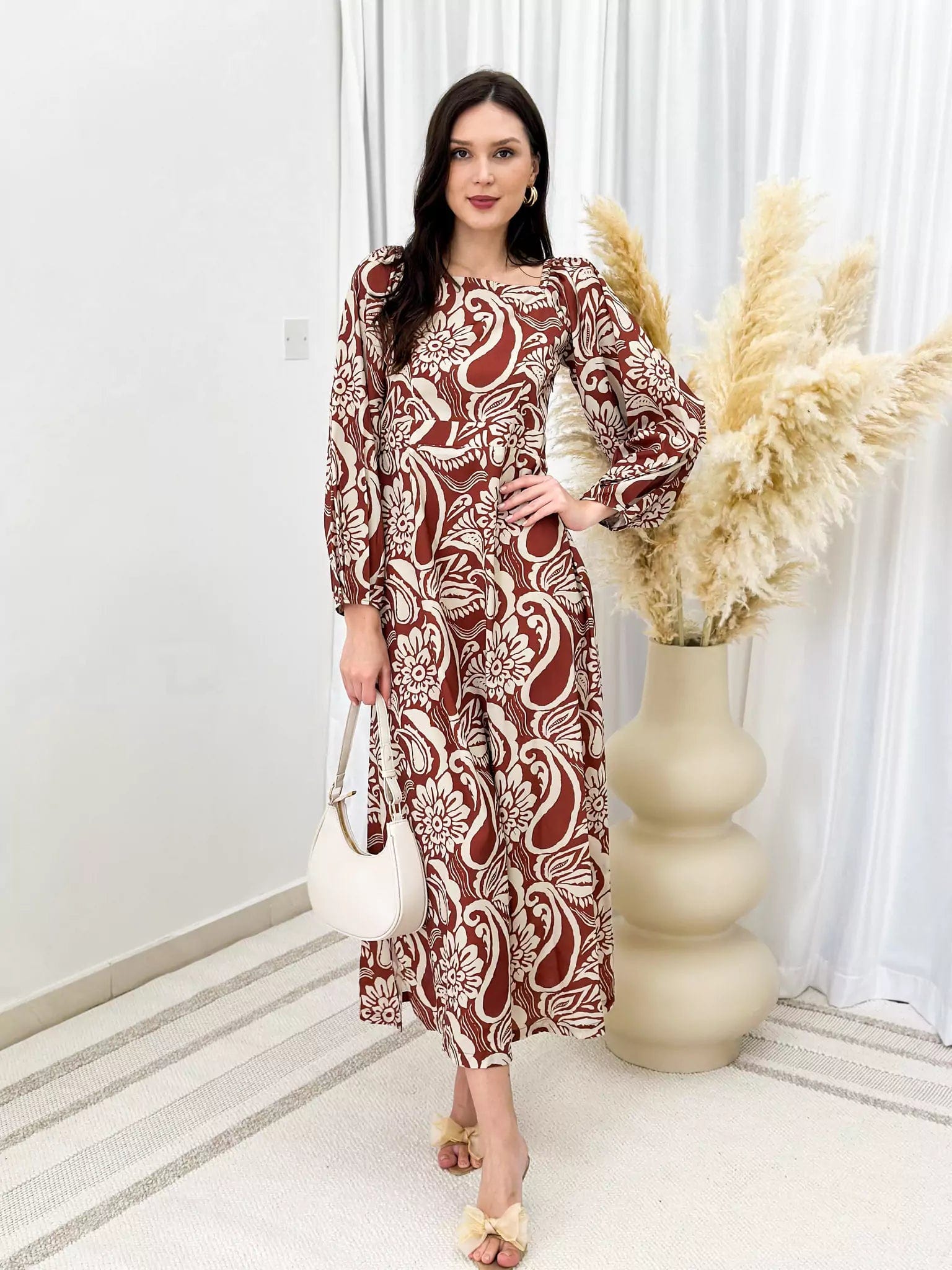 Paisley Long Dress - Brown