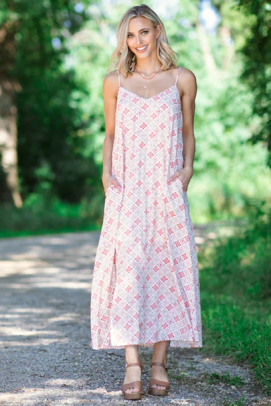 Rust and Cream Geometric Medallion Maxi Dress