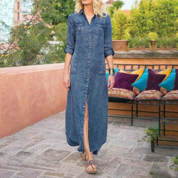 KittenAlarm - Simone Button Down Denim Shirt Dress