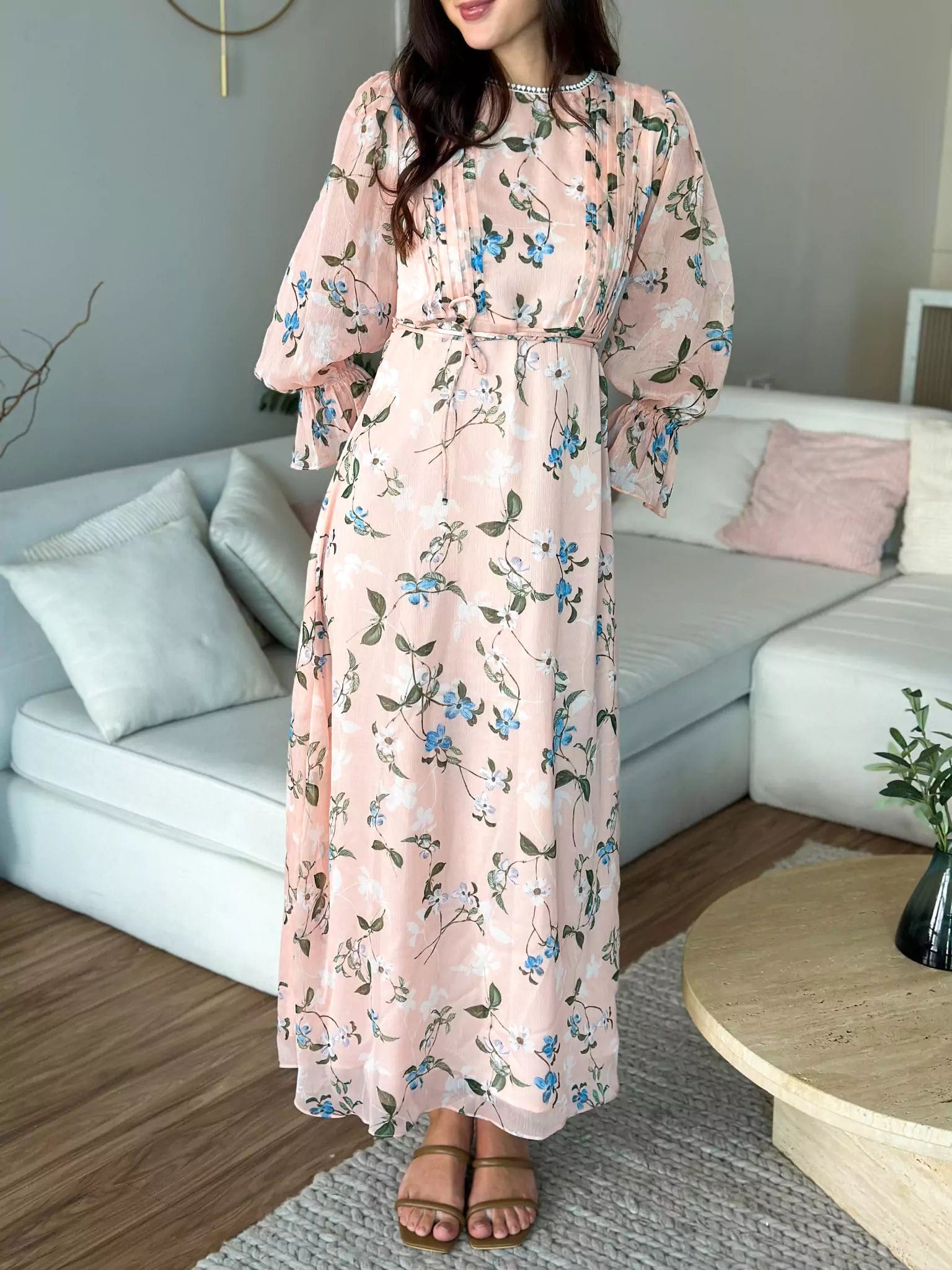 Sisli Peach Floral Dress