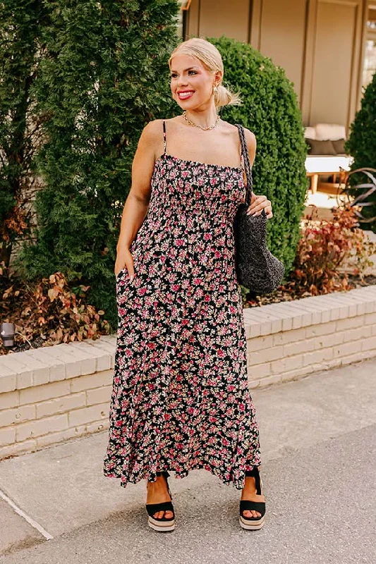 Smiles and Sunshine Floral Maxi in Black Curves