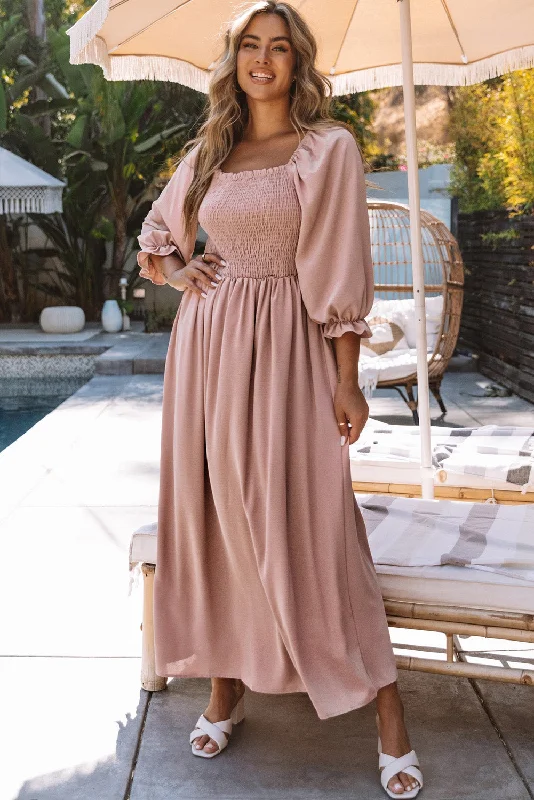 Smocked Flounce Sleeve Maxi Dress