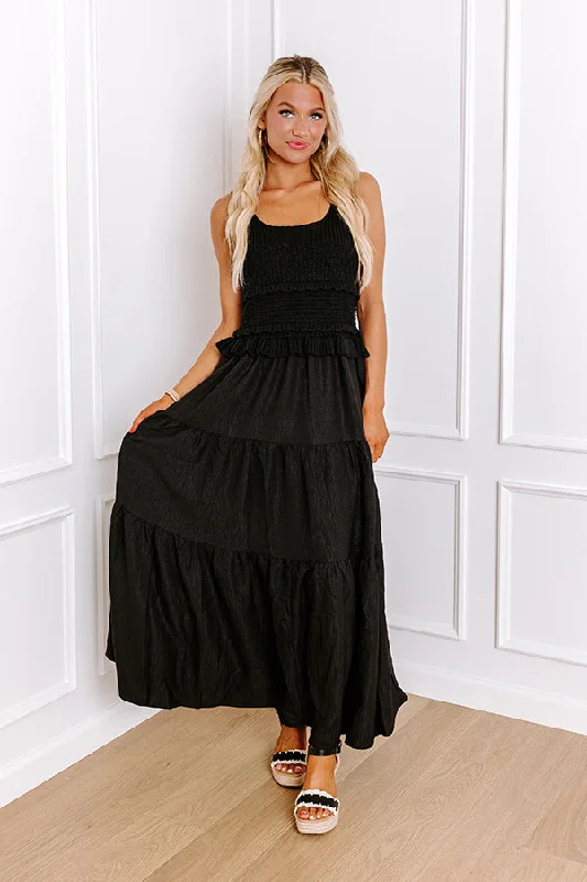 Sunset Beach Stroll Crochet Maxi Dress in Black